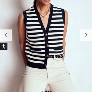 Boden Navy and White Striped V-Neck Sweater Vest